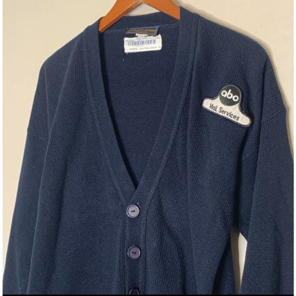 VINTAGE ABC Mail Services Blue Cardigan Sweater - Picture 3 of 7